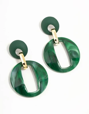 Green Acrylic Double Round Link Drop Earrings