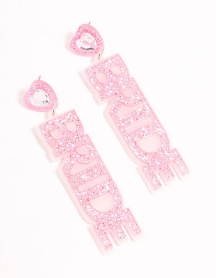 Pink Acrylic Heart Bride Drop Earrings