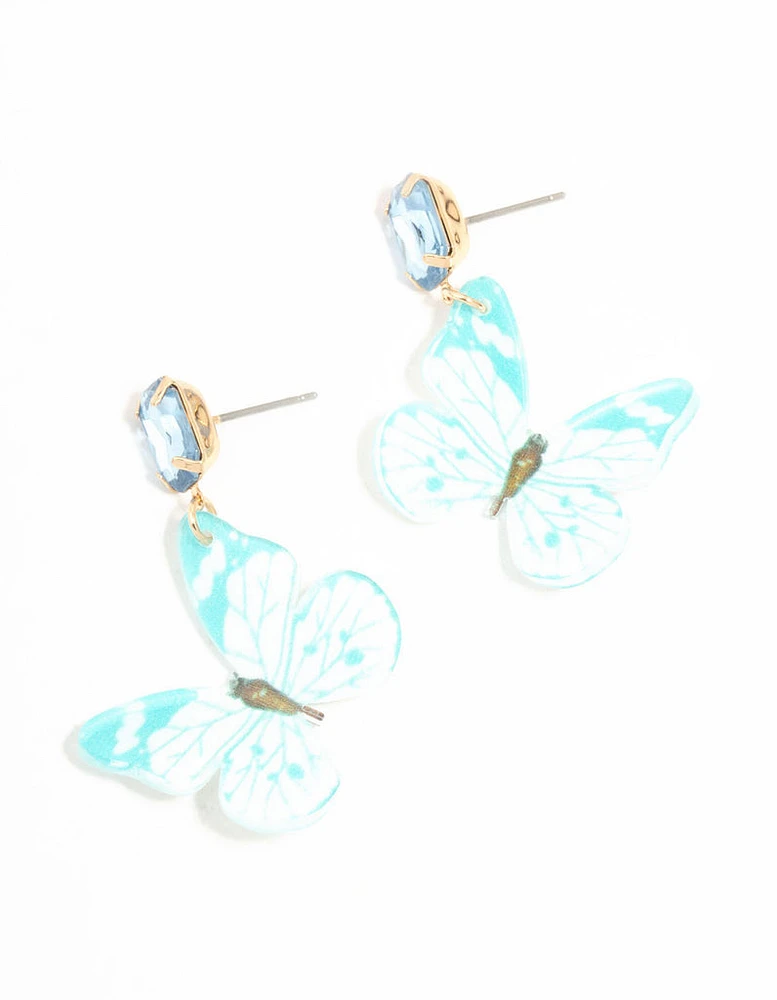 Blue Acrylic Butterfly Drop Earrings