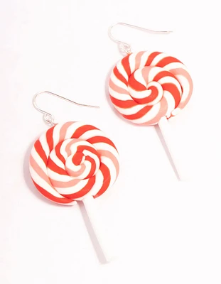 Red Swirled Lollipop Drop Earrings