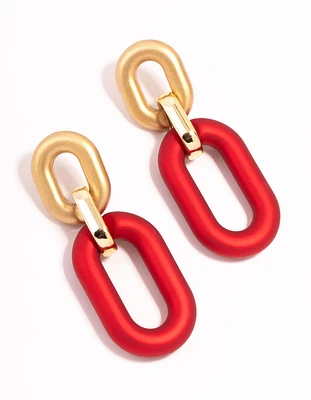 Red Coated Metal Pearlised Link Drop Earrings