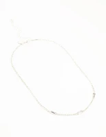 Silver Cupchain Baguette Cut Diamante Station Necklace