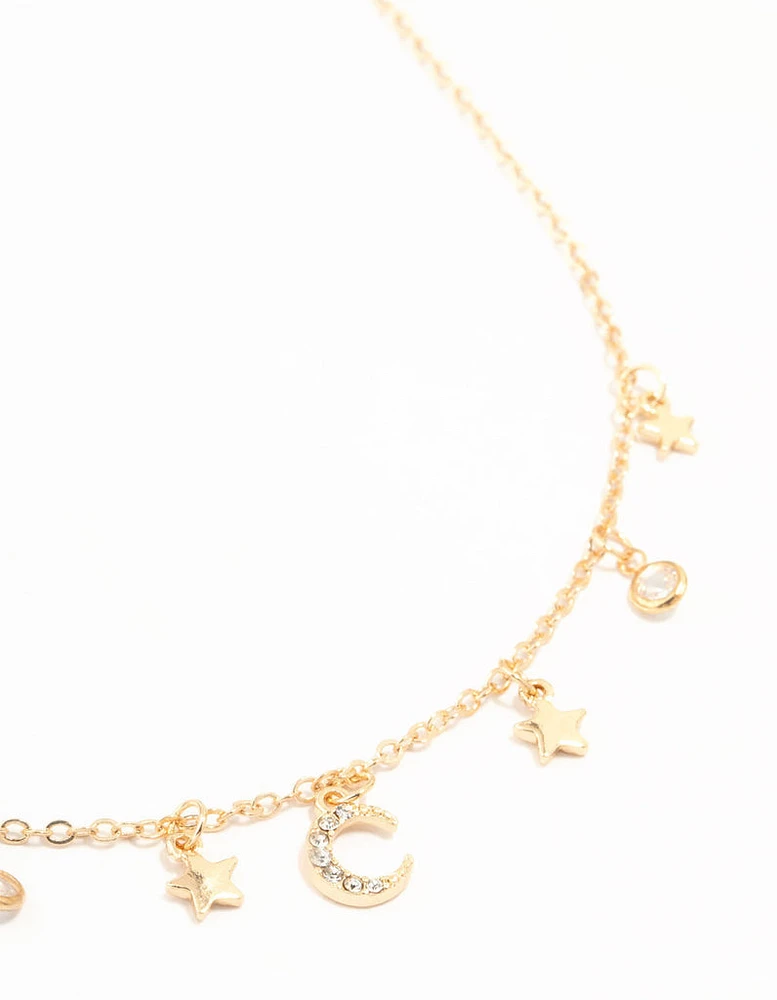 Gold Celestial Diamante Drop Necklace