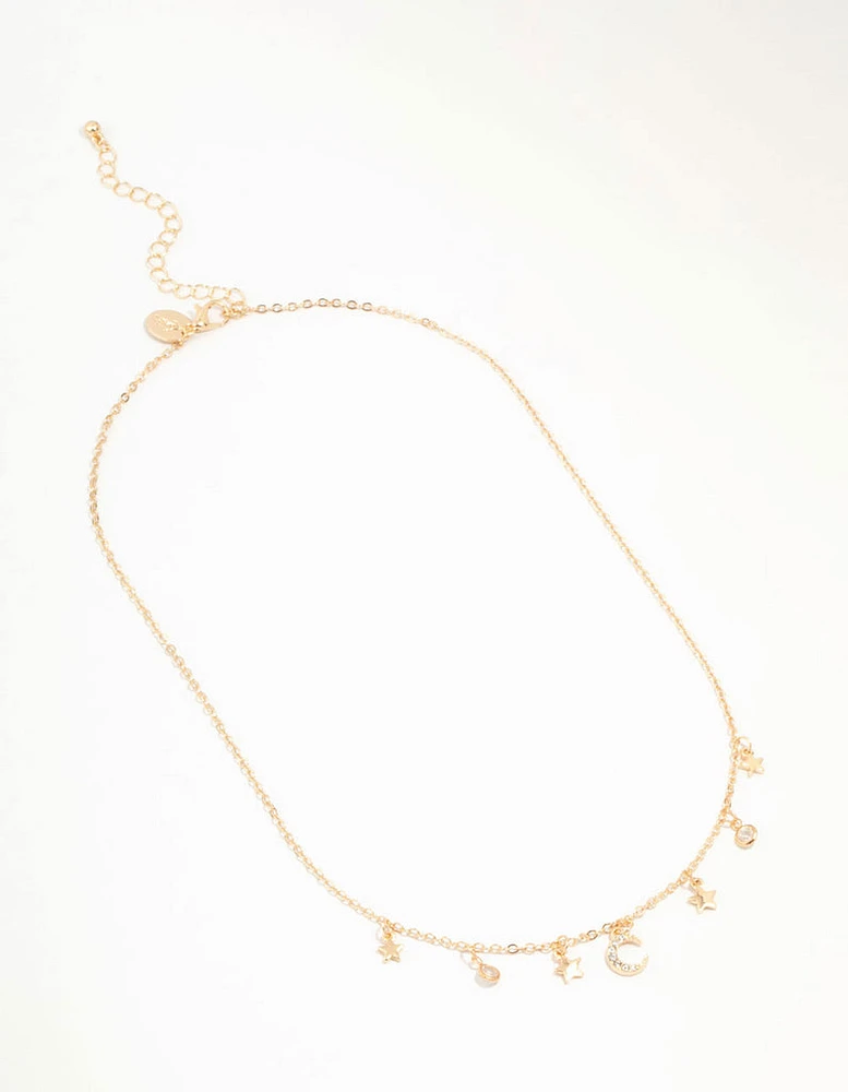 Gold Celestial Diamante Drop Necklace