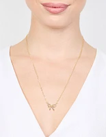 Gold Dainty Diamante Bow Necklace