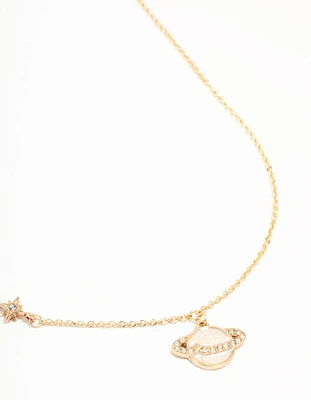 Gold Enamel Planet Drop Necklace