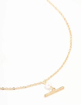 Gold Pearl & Fob Necklace