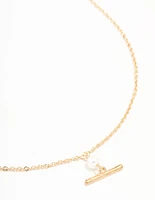 Gold Pearl & Fob Necklace