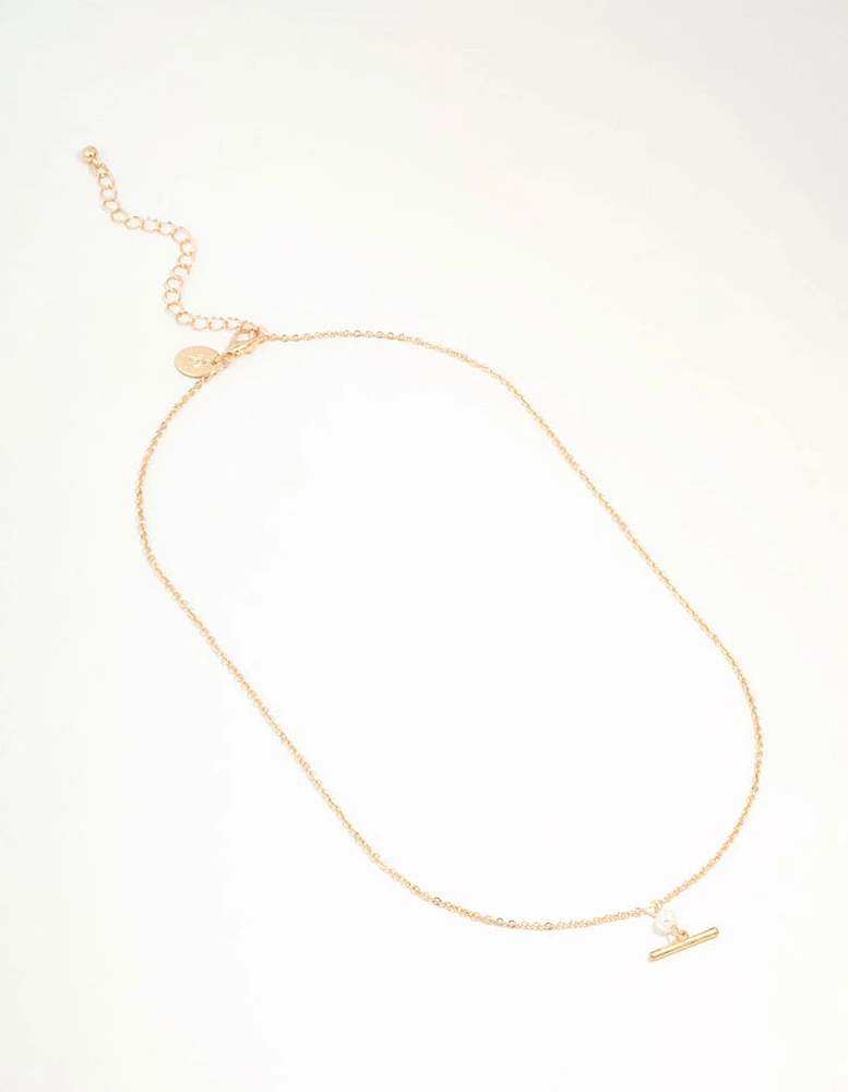 Gold Pearl & Fob Necklace