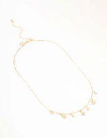 Gold Flower Diamante Droplet Necklace