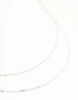 Silver Rope Layered Chain Necklace