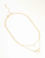 Gold Pearl & Bow Layered Necklace