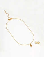 Gold Link Heart Diamante Necklace & Earrings Set