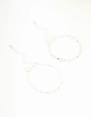 Silver Chain Link & Pearl Bracelets 2-Pack