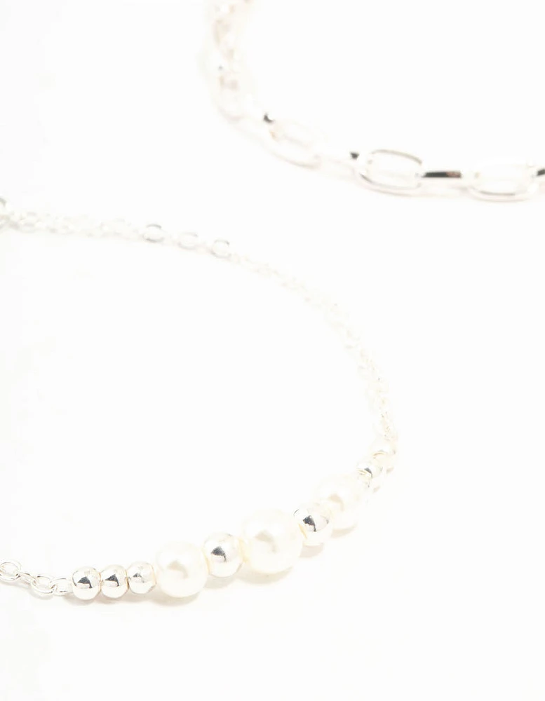 Silver Chain Link & Pearl Bracelets 2-Pack