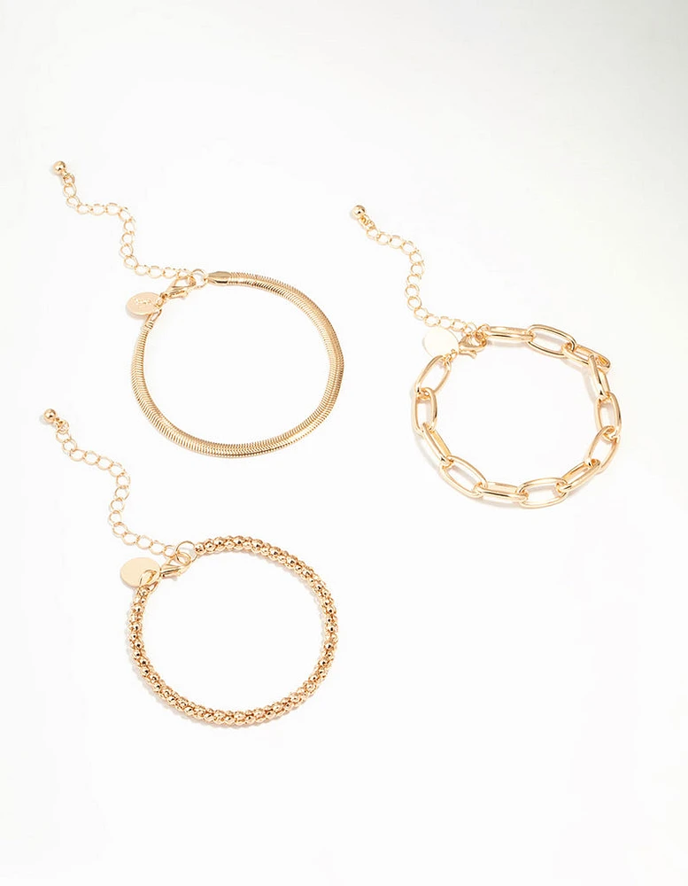 Gold Mixed Chain Bracelets 3-Pack