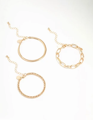 Gold Mixed Chain Bracelets 3-Pack