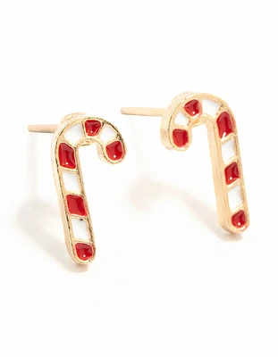 Candy Cane Gold Stud Earrings