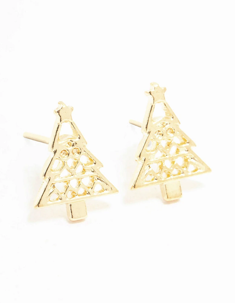 Gold Cut Out Tree Stud Earrings