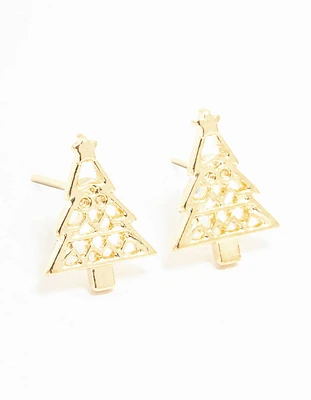 Gold Cutout Tree Stud Earrings