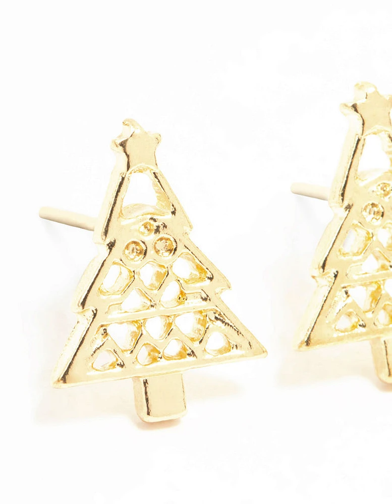 Gold Cutout Tree Stud Earrings