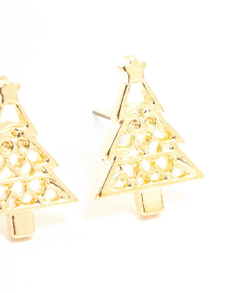 Gold Cut Out Tree Stud Earrings