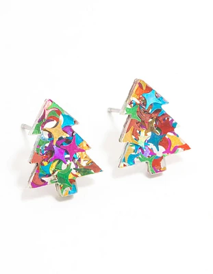 Glitter Acrylic Tree Stud Earrings