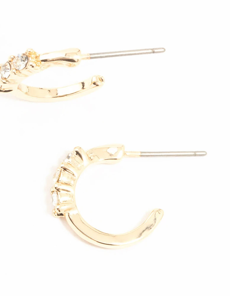 Gold Diamante Huggie Earrings