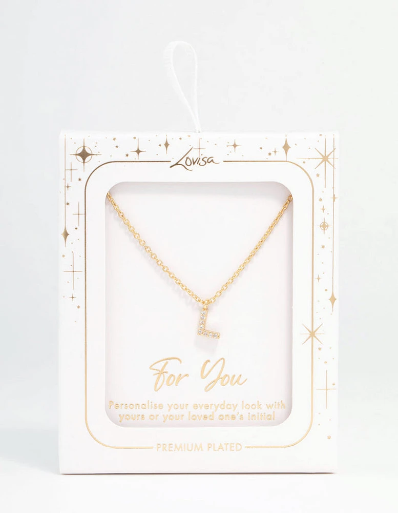 Gold Plated Cubic Zirconia Letter L  Necklace