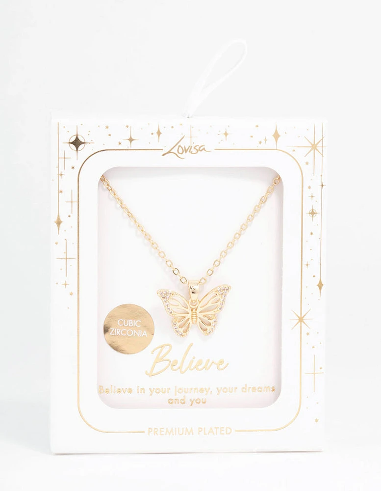 Gold Plated Cubic Zirconia Butterfly Necklace