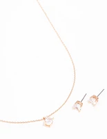 Cubic Zirconia Gold Necklace & Stud Earrings Set