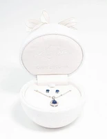 Blue Cubic Zirconia Rhodium Necklace & Stud Earrings Set