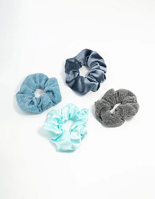 Light & Dark Blue Scrunchies 4-Pack