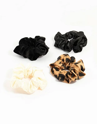 Black & Neutral Fabric Xmas Scrunchies 4-Pack