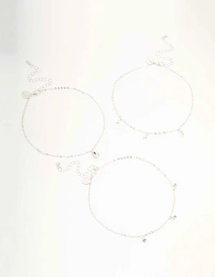 Silver Diamante Droplet Choker Necklaces 3-Pack