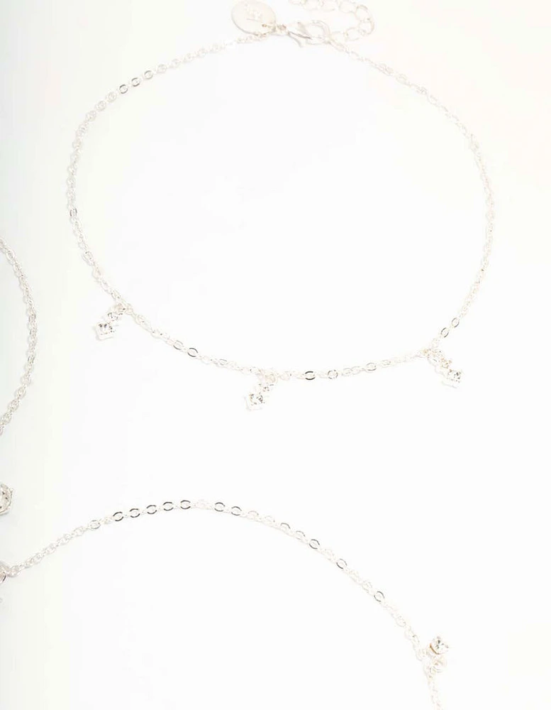 Silver Diamante Droplet Choker Necklaces 3-Pack