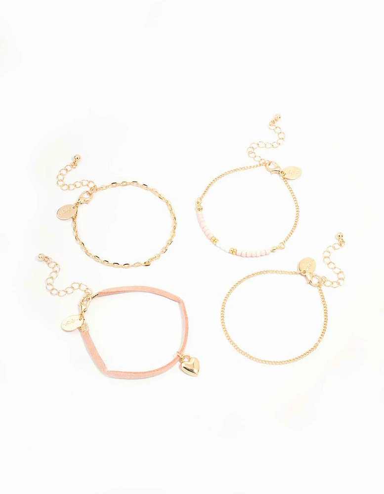 Gold & Pink Heart Beaded Bracelets 4-Pack