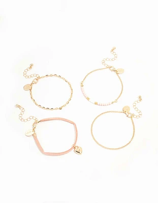 Gold & Pink Heart Beaded Bracelets 4-Pack