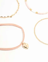 Gold & Pink Heart Beaded Bracelets 4-Pack