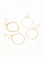 Gold Pearl & Chain Toggle Bracelets 4-Pack