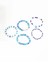 Blue Beaded & Happy Flower Stretch Bracelets 5-Pack