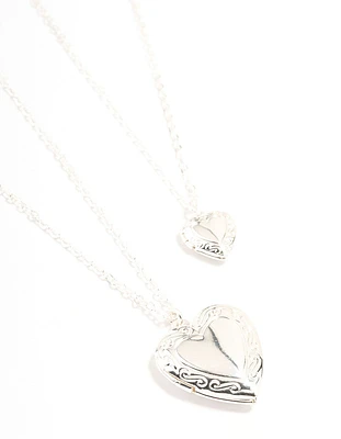 Silver Filigree Heart Locket Necklaces 2-Pack