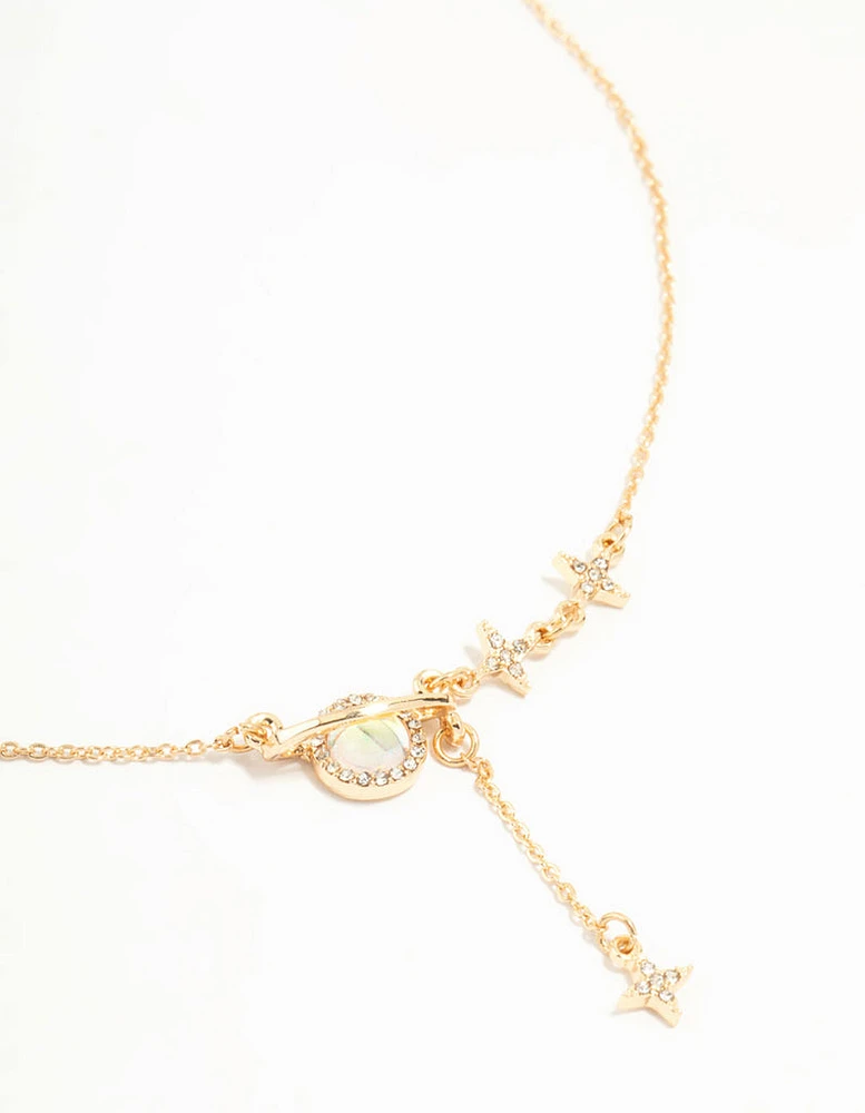 Gold Diamante Planet & Stars Drop Necklace