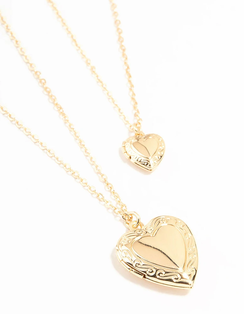 Gold Filigree Locket Necklaces 2-Pack