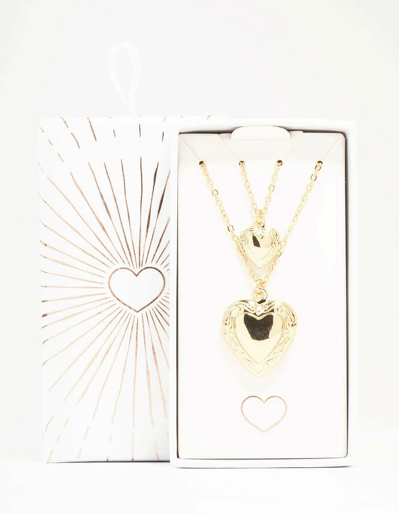 Gold Filigree Locket Necklaces 2-Pack