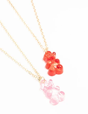 Acrylic Gummy Bear Gold Necklaces 2-Pack