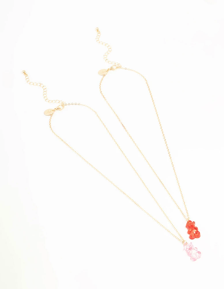 Gold Acrylic Gummy Bear Necklaces 2-Pack