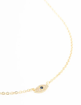 Gold Plated Mini Cubic Zirconia Evil Eye Necklace