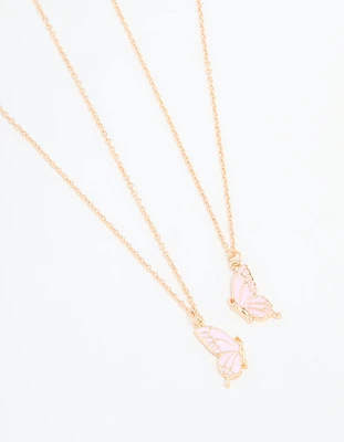 Pink Butterfly Gold Necklaces 2-Pack