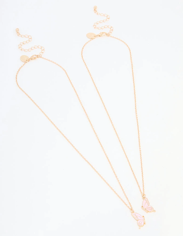 Pink Butterfly Gold Necklaces 2-Pack